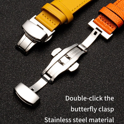 Butterfly Clasp  Top Layer Cowhide Leather Strap Watch Band For Apple Watch Series 8&7 41mm / SE 2&6&SE&5&4 40mm / 3&2&1 38mm(Yellow) - Watch Bands by buy2fix | Online Shopping UK | buy2fix