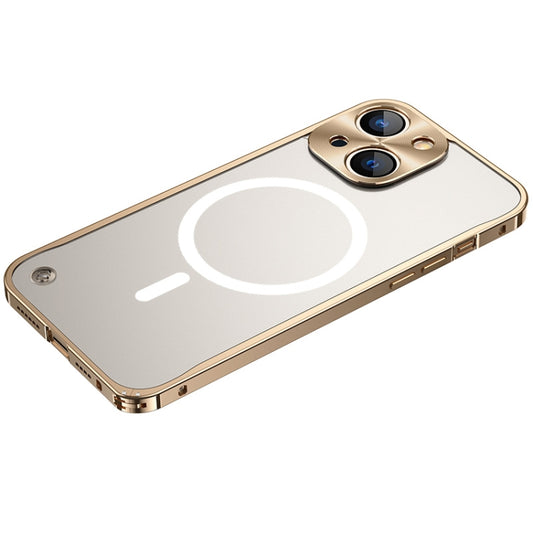 For iPhone 13 mini Metal Frame Frosted PC Shockproof Magsafe Case (Gold) - Apple Accessories by buy2fix | Online Shopping UK | buy2fix