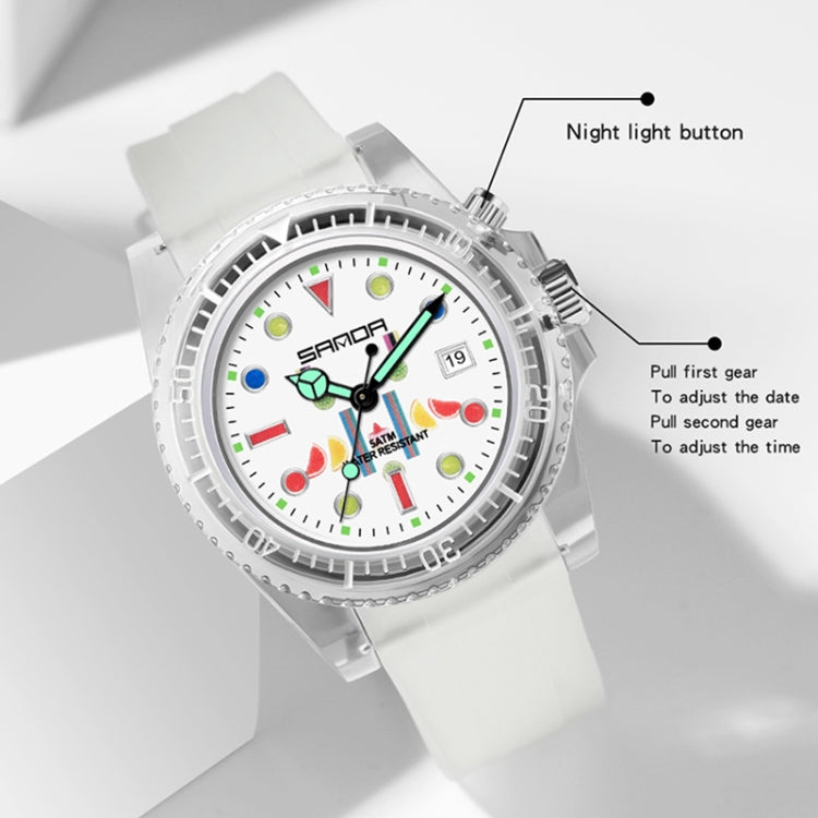 SANDA 6078 Fluorescent Calendar Dial Transparent Strap Quartz Watch for Women(Transparent White) - Outdoor & Sports by SANDA | Online Shopping UK | buy2fix