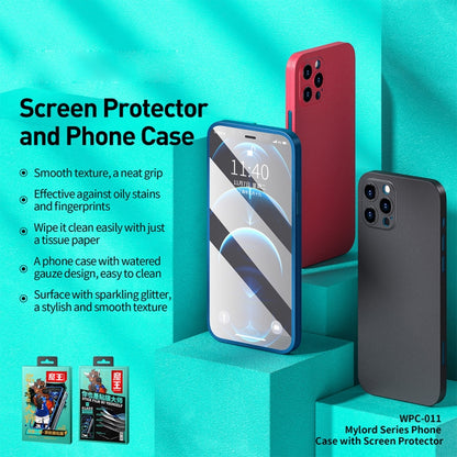 For iPhone 12 Pro WK WPC-011 Shockproof PC Phone Case with Tempered Glass Film(Blue) - iPhone 12 / 12 Pro Cases by WK | Online Shopping UK | buy2fix