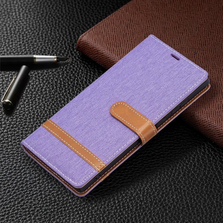 For Samsung Galaxy S22 Ultra 5G Color Matching Denim Texture Leather Case with Holder & Card Slots & Wallet & Lanyard(Purple) - Samsung Accessories by buy2fix | Online Shopping UK | buy2fix