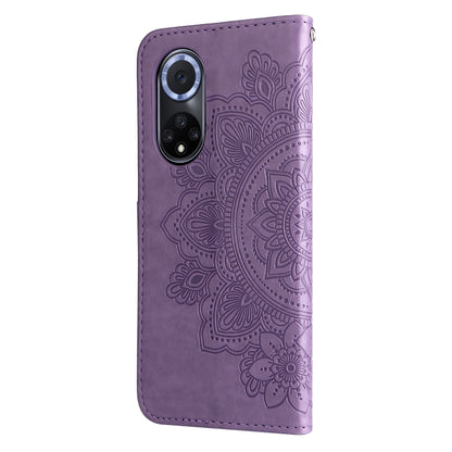 For Huawei nova 9 / Honor 50 7-petal Flowers Embossed Flip Leather Phone Case with Holder & Card Slots(Light Purple) - Mobile Accessories by buy2fix | Online Shopping UK | buy2fix