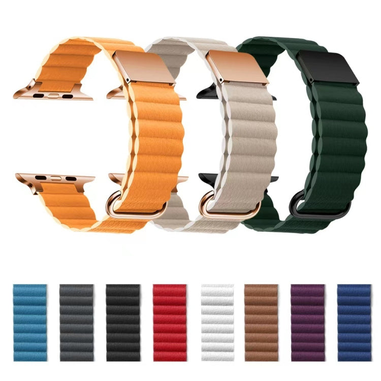 Magnetic Leather Strap Watch Band For Apple Watch Series 8&7 41mm / SE 2&6&SE&5&4 40mm / 3&2&1 38mm(Rose Gold Buckle Crimson Cherry) - Smart Wear by buy2fix | Online Shopping UK | buy2fix