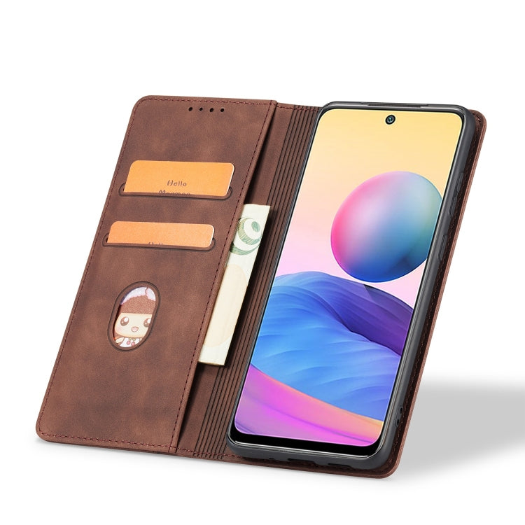 For Xiaomi Redmi Note 10 5G Magnetic Dual-fold Leather Phone Case(Coffee) - Xiaomi Cases by buy2fix | Online Shopping UK | buy2fix