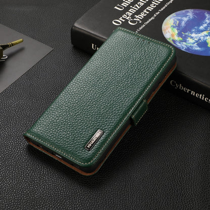 For Xiaomi Mi 11 Lite 5G / Mi 11 Lite KHAZNEH Side-Magnetic Litchi Genuine Leather RFID Phone Case(Green) - Xiaomi Cases by buy2fix | Online Shopping UK | buy2fix