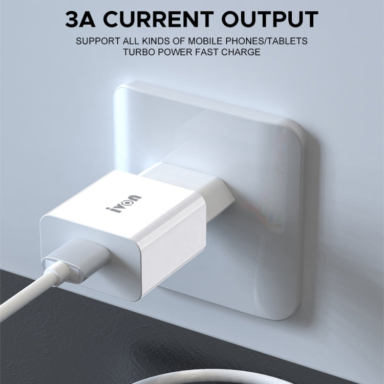 IVON AD-35 2 in 1 18W QC3.0 USB Port Travel Charger + 1m USB to 8 Pin Data Cable Set, US Plug(White) - USB Charger by IVON | Online Shopping UK | buy2fix