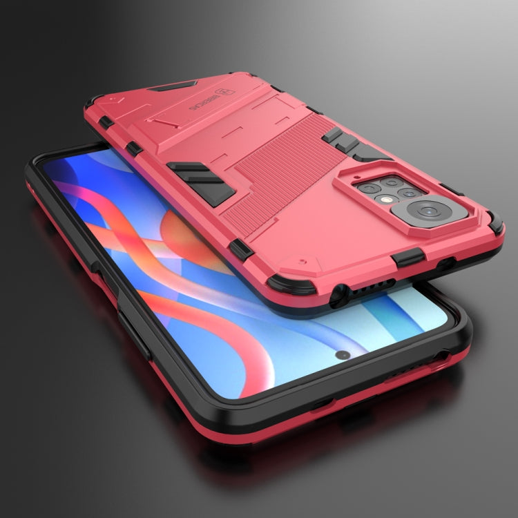 For Xiaomi Redmi Note 11 / Note 11S Global Punk Armor 2 in 1 PC + TPU Shockproof Phone Case with Invisible Holder(Light Red) - Xiaomi Cases by buy2fix | Online Shopping UK | buy2fix