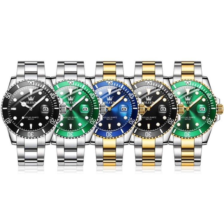 OLEVS 5885 Men Fashion Waterproof Luminous Quartz Watch(Green + Gold) - Metal Strap Watches by OLEVS | Online Shopping UK | buy2fix