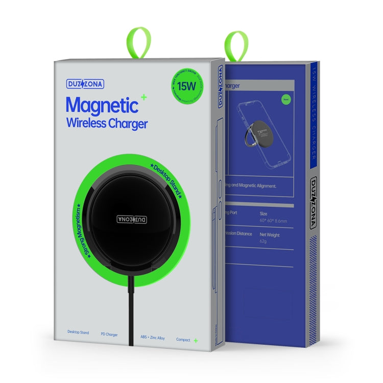 DUZZONA W1 15W Magnetic Wireless Charger with Ring Holder, Cable Length: 1.2m(Black) - Apple Accessories by buy2fix | Online Shopping UK | buy2fix