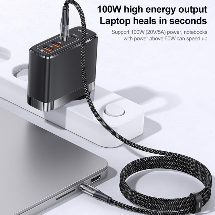 USAMS US-SJ574 Type-C / USB-C to Type-C / USB-C PD 100W Aluminum Alloy Transparent Charging Cata Cable, Length: 1.2m(Black) -  by USAMS | Online Shopping UK | buy2fix