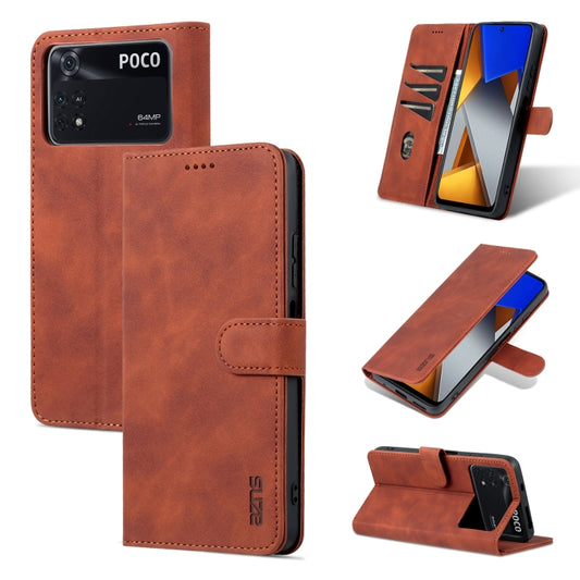 For Xiaomi Poco M4 Pro 4G AZNS Skin Feel Calf Texture Flip Leather Phone Case(Brown) - Xiaomi Cases by AZNS | Online Shopping UK | buy2fix