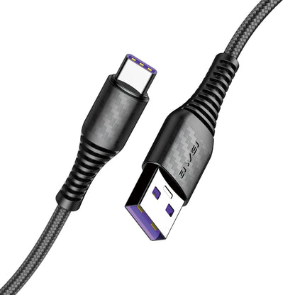 awei CL-69 5A Type-C / USB-C Smart Fast Charging Cable, Length: 1m(Black) -  by awei | Online Shopping UK | buy2fix