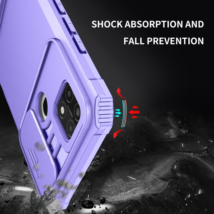 For OPPO A15 Stereoscopic Holder Sliding Camshield Phone Case(Purple) - OPPO & vivo Accessories by buy2fix | Online Shopping UK | buy2fix