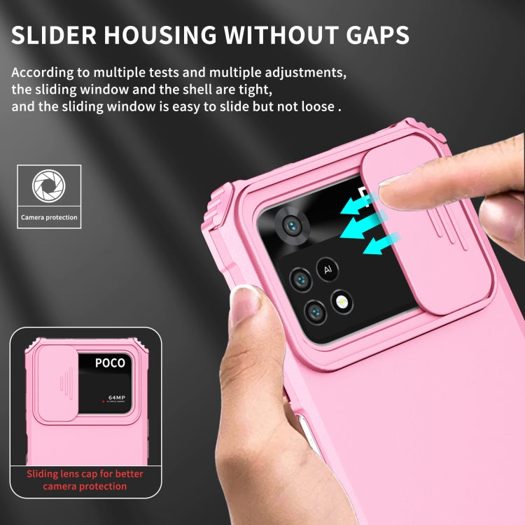 For Xiaomi Poco M4 Pro 4G Stereoscopic Holder Sliding Camshield Phone Case(Pink) - Xiaomi Cases by buy2fix | Online Shopping UK | buy2fix