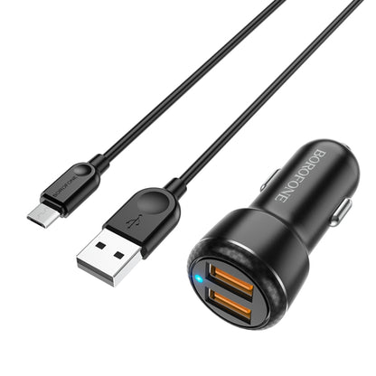 Borofone BZ17 Dual USB Ports QC3.0 Car Charger with Micro USB Charging Cable(Black) - Car Charger by Borofone | Online Shopping UK | buy2fix