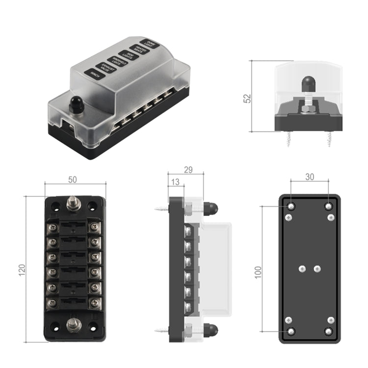 A5602-01 6 Way Fuse Box Blade Fuse Holder with Negative for Auto Car Truck Boat - In Car by buy2fix | Online Shopping UK | buy2fix