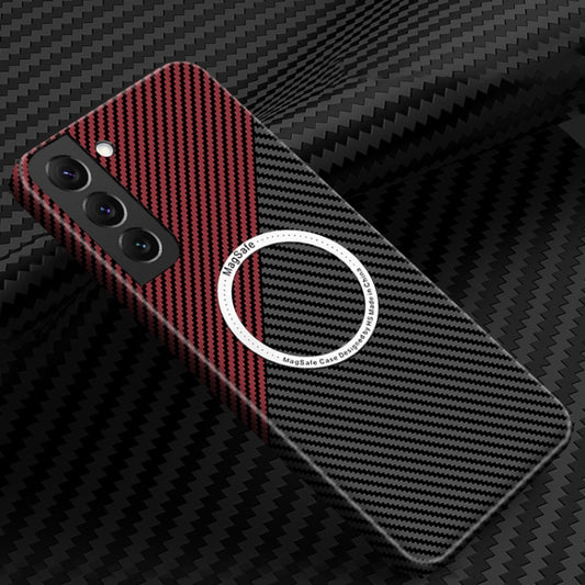 For Samsung Galaxy S21 Plus 5G Carbon Fiber Texture MagSafe Magnetic Phone Case(Black Red) - Galaxy S21+ 5G Cases by buy2fix | Online Shopping UK | buy2fix