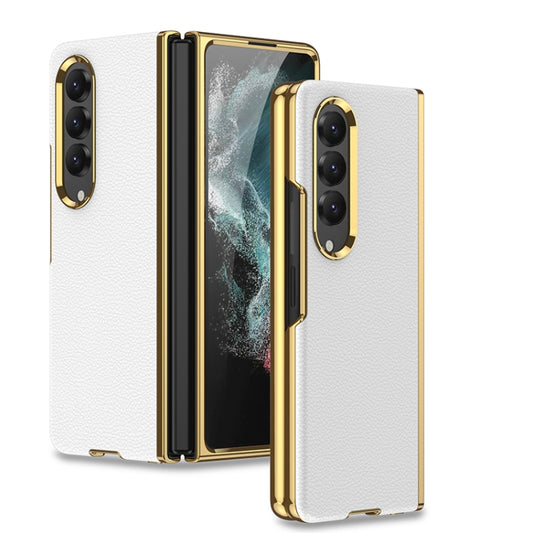 For Samsung Galaxy Z Fold4 GKK Electroplating Leather Surface Phone Case(Gold White) - Galaxy Z Fold4 5G Cases by GKK | Online Shopping UK | buy2fix