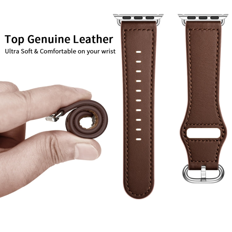 Genuine Leather Watch Band For Apple Watch Ultra 49mm&Watch Ultra 2 49mm / Series 9&8&7 45mm / SE 3&SE 2&6&SE&5&4 44mm / 3&2&1 42mm(Dark Brown Needle Texture) - Watch Bands by buy2fix | Online Shopping UK | buy2fix