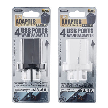 REMAX RP-U43 3.4A 4 USB Port Fast Charger, Specification:UK Plug(White) - Mobile Accessories by REMAX | Online Shopping UK | buy2fix