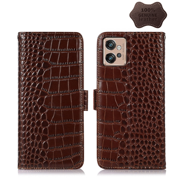 For Motorola Moto G32 Crocodile Top Layer Cowhide Leather Phone Case(Brown) - Motorola Cases by buy2fix | Online Shopping UK | buy2fix