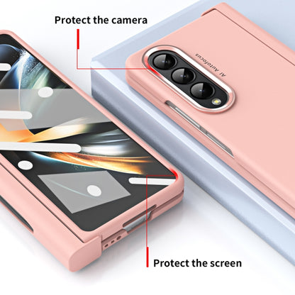 For Samsung Galaxy Z Fold4 Skin Feel Two-color Contact Lens Hinge Flip Phone Case with Pen Slot(Pink) - Galaxy Z Fold4 5G Cases by buy2fix | Online Shopping UK | buy2fix