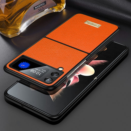 For Samsung Galaxy Z Flip4 SULADA Shockproof TPU + Handmade Leather Phone Case(Orange) - Galaxy Z Flip4 5G Cases by SULADA | Online Shopping UK | buy2fix