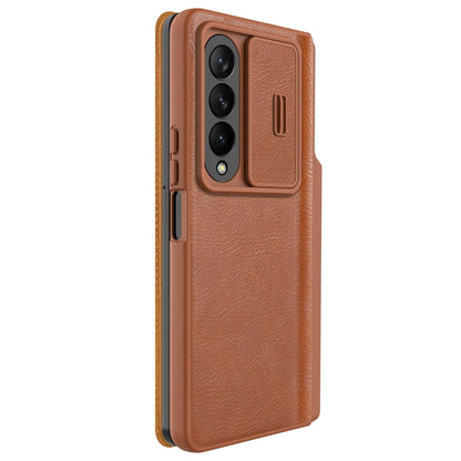 For Samsung Galaxy Z Fold4 5G NILLKIN QIN Series Pro Sliding Camera Cover Design Leather Phone Case(Brown) - Galaxy Z Fold4 5G Cases by NILLKIN | Online Shopping UK | buy2fix