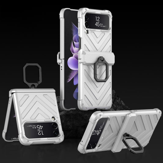 For Samsung Galaxy Z Flip4 GKK Sliding Camshield Magnetic Armor Flip Phone Case with Ring Holder(Silver) - Galaxy Z Flip4 5G Cases by GKK | Online Shopping UK | buy2fix