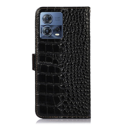 For Motorola Moto S30 Pro Crocodile Top Layer Cowhide Leather Phone Case(Black) - Motorola Cases by buy2fix | Online Shopping UK | buy2fix