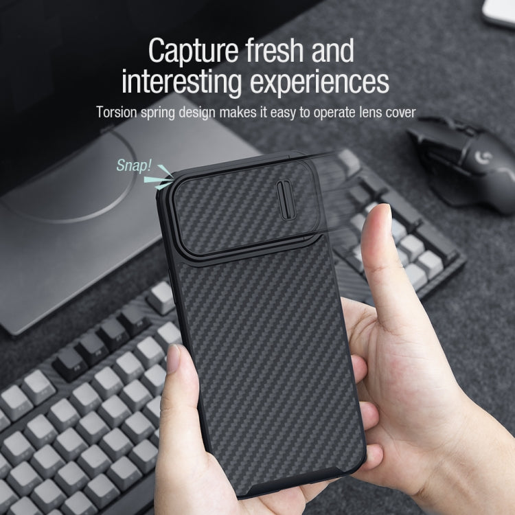 For iPhone 14 NILLKIN Synthetic Fiber Camshield Phone Case(Black) - iPhone 14 Cases by NILLKIN | Online Shopping UK | buy2fix