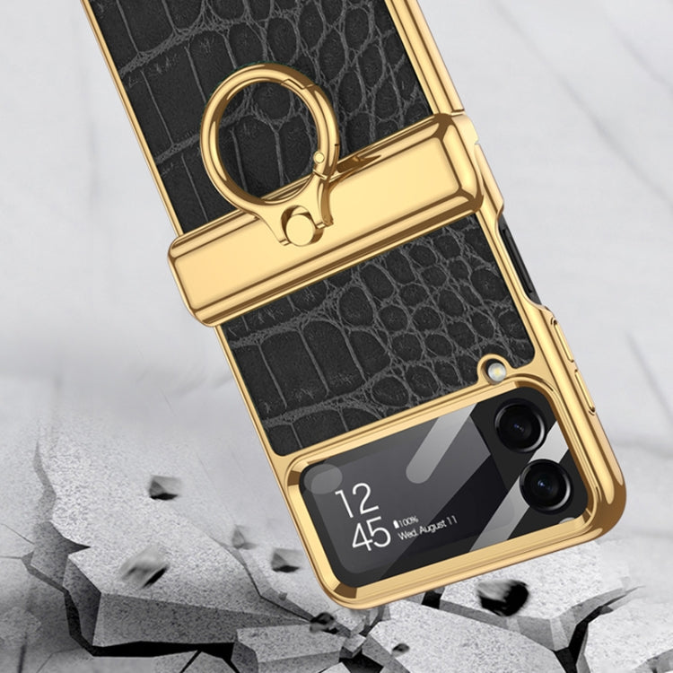 For Samsung Galaxy Z Flip4 GKK Integrated Plating + Leather Flip Phone Case(Crocodile Black) - Galaxy Z Flip4 5G Cases by GKK | Online Shopping UK | buy2fix
