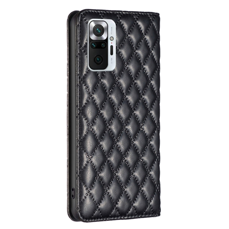 For Xiaomi Redmi Note 10 Pro / 10 Pro Max Diamond Lattice Magnetic Leather Flip Phone Case(Black) - Note 10 Pro Cases by buy2fix | Online Shopping UK | buy2fix