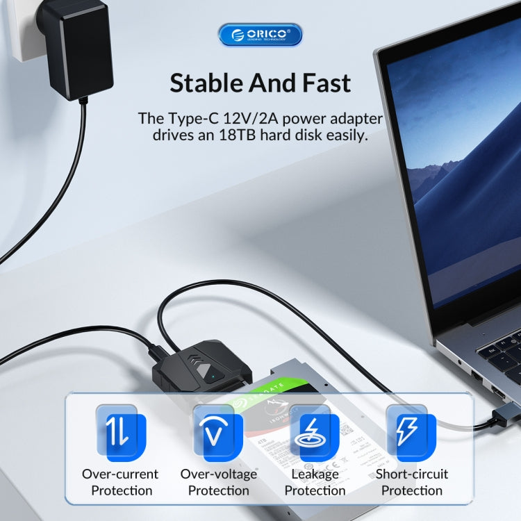 ORICO UTS1 USB 3.0 2.5-inch SATA HDD Adapter with 12V 2A Power Adapter, Cable Length:1m(UK Plug) - USB to IDE / SATA by ORICO | Online Shopping UK | buy2fix