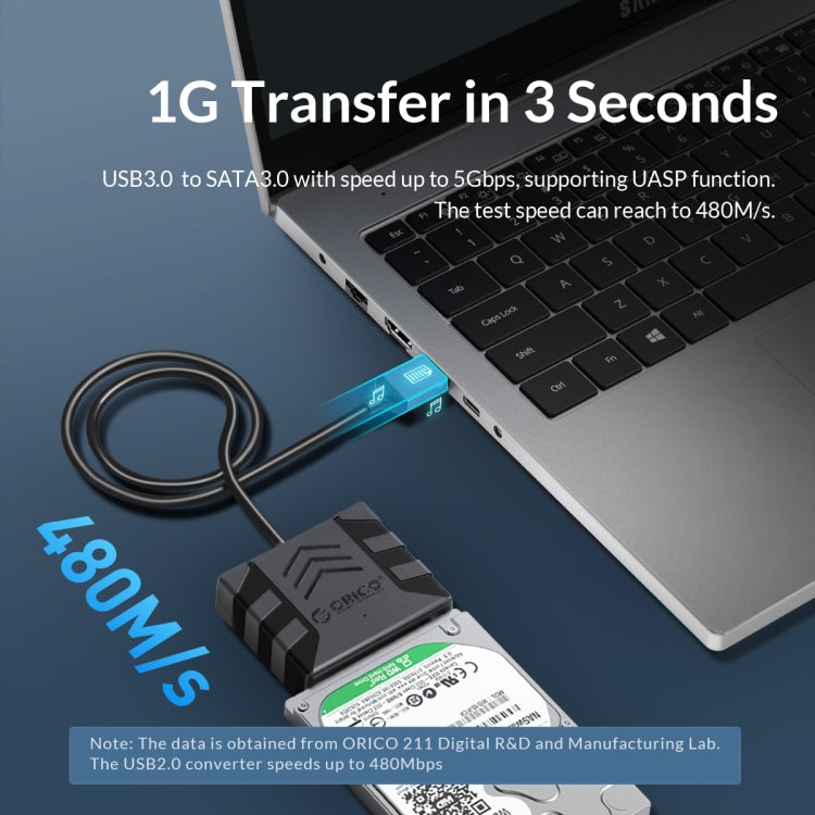 ORICO UTS1 USB 3.0 2.5-inch SATA HDD Adapter with 12V 2A Power Adapter, Cable Length:1m(UK Plug) - USB to IDE / SATA by ORICO | Online Shopping UK | buy2fix