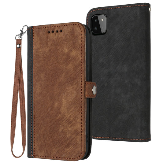 For Samsung Galaxy A22 5G Side Buckle Double Fold Hand Strap Leather Phone Case(Brown) - Galaxy Phone Cases by buy2fix | Online Shopping UK | buy2fix