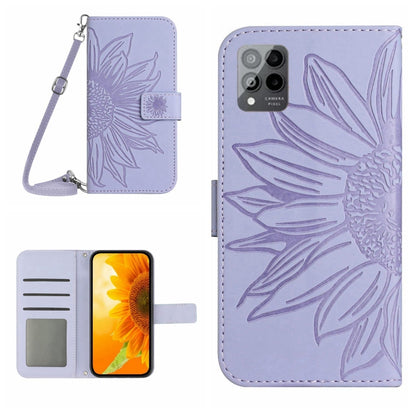 For T-Mobile Revvl 6 Pro 5G Skin Feel Sun Flower Pattern Flip Leather Phone Case with Lanyard(Purple) - More Brand by buy2fix | Online Shopping UK | buy2fix