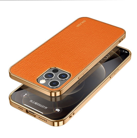 For iPhone 14 Pro SULADA Shockproof TPU + Handmade Leather Phone Case(Orange) - iPhone 14 Pro Cases by SULADA | Online Shopping UK | buy2fix