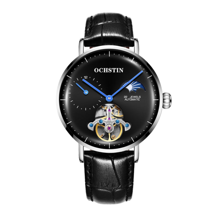 OCHSTIN 6121B Masterpiece Tourbillon Mechanical Men Watch(Silver-Black) - Leather Strap Watches by OCHSTIN | Online Shopping UK | buy2fix