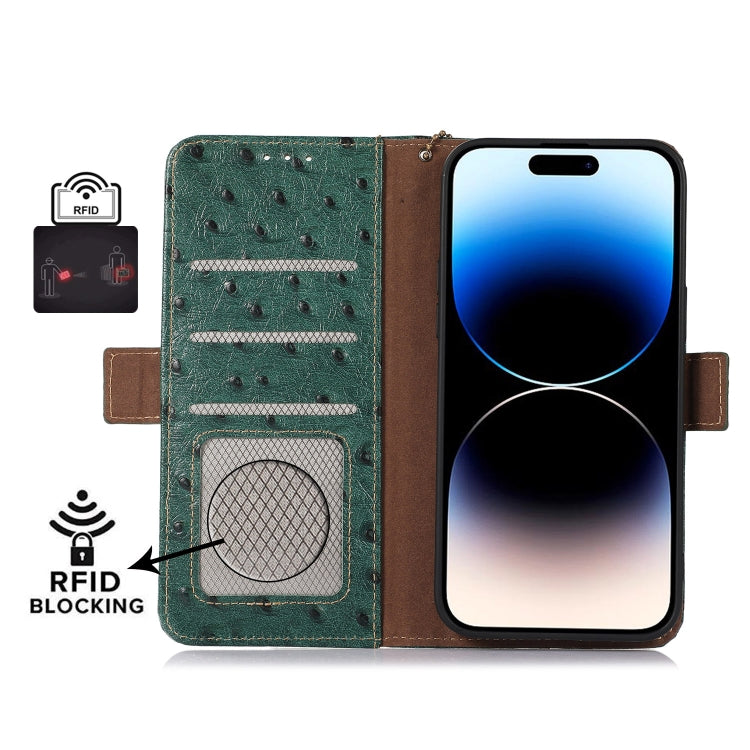 For Google Pixel 7 Ostrich Pattern Genuine Leather RFID Phone Case(Green) - Google Cases by buy2fix | Online Shopping UK | buy2fix