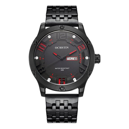 OCHSTIN 7255 Fashion Steel Strap Day-date Quartz Men Watch(Black Red) - Metal Strap Watches by OCHSTIN | Online Shopping UK | buy2fix