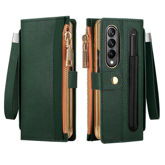 For Samsung Galaxy Z Fold4 Celebrity Series RFID Anti-theft Brush Phone Leather Case with Pen Slot(Green) - Galaxy Z Fold4 5G Cases by buy2fix | Online Shopping UK | buy2fix