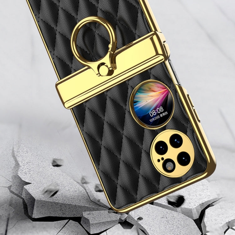 For Huawei P50 Pocket GKK Magnetic Shaft Electroplating Rhombic Plain Leather Phone Case(Black) - Huawei Cases by GKK | Online Shopping UK | buy2fix
