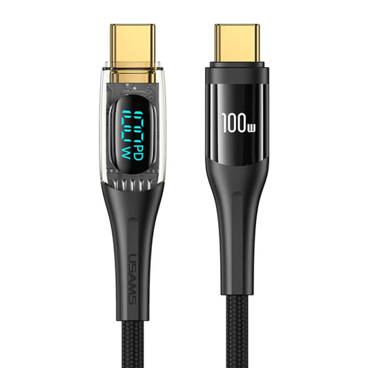USAMS Type-C to Type-C PD100W Aluminum Alloy Transparent Digital Display Fast Charge Data Cable, Cable Length:2m(Black) -  by USAMS | Online Shopping UK | buy2fix