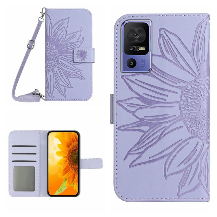 For TCL 40 SE HT04 Skin Feel Sun Flower Embossed Flip Leather Phone Case with Lanyard(Purple) - More Brand by buy2fix | Online Shopping UK | buy2fix