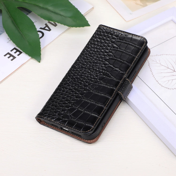 For OnePlus Nord CE 3 Lite Crocodile Top Layer Cowhide RFID Leather Phone Case(Black) - OnePlus Cases by buy2fix | Online Shopping UK | buy2fix