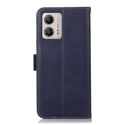 For Motorola Moto G53 5G Crazy Horse Top Layer Cowhide RFID Leather Phone Case(Blue) - Motorola Cases by buy2fix | Online Shopping UK | buy2fix