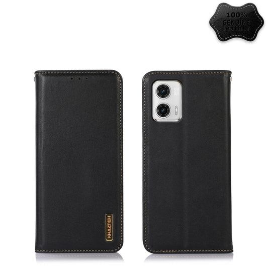 For Motorola Moto G73 5G KHAZNEH Nappa Top Layer Cowhide Leather Phone Case(Black) - Motorola Cases by buy2fix | Online Shopping UK | buy2fix