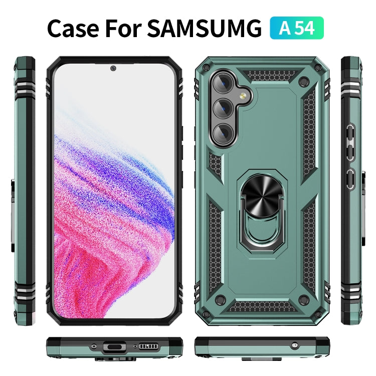 For Samsung Galaxy A54 Shockproof TPU + PC Phone Case with Holder(Dark Green) - Galaxy Phone Cases by buy2fix | Online Shopping UK | buy2fix