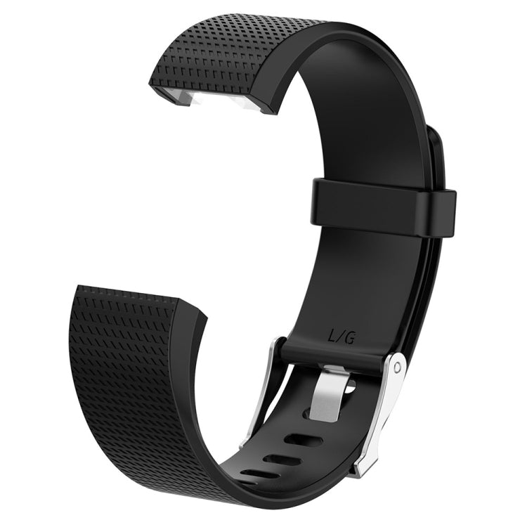 For Fitbit Charge 2 Common Texture Silicone  Watch Band with Buckle, Size:S(Black) - Smart Wear by buy2fix | Online Shopping UK | buy2fix